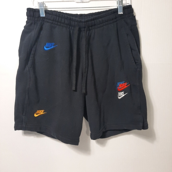 Nike Shorts Men's Sz Med Black Multi Swoosh Sportswear Essentials+ French Terry - Picture 2 of 7